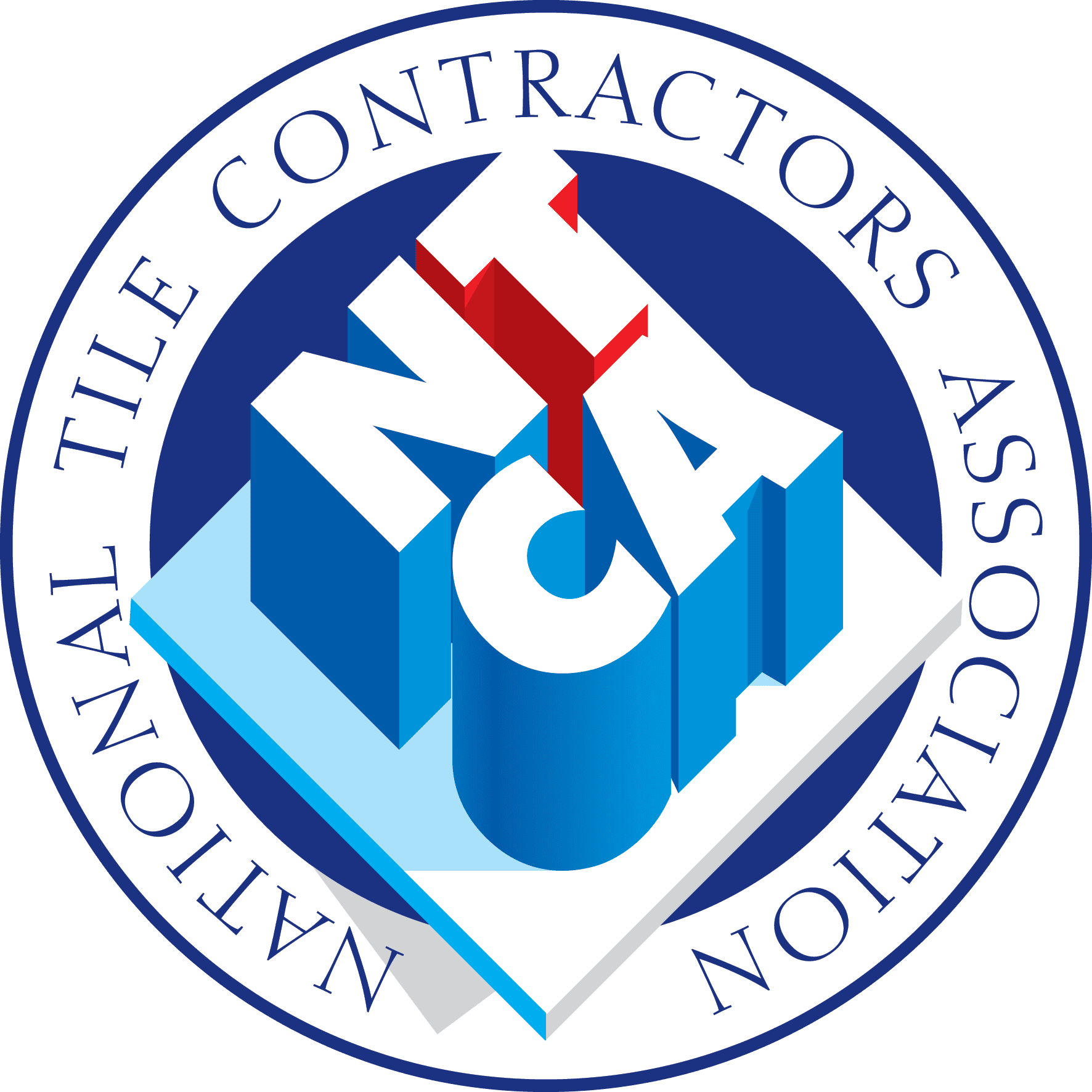 Logo of the National Tile Contractors Association featuring the acronym NTCA in blue and red on a geometric design.