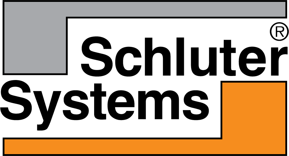 Logo of Schluter Systems featuring a gray and orange geometric design above the company name in bold black text.